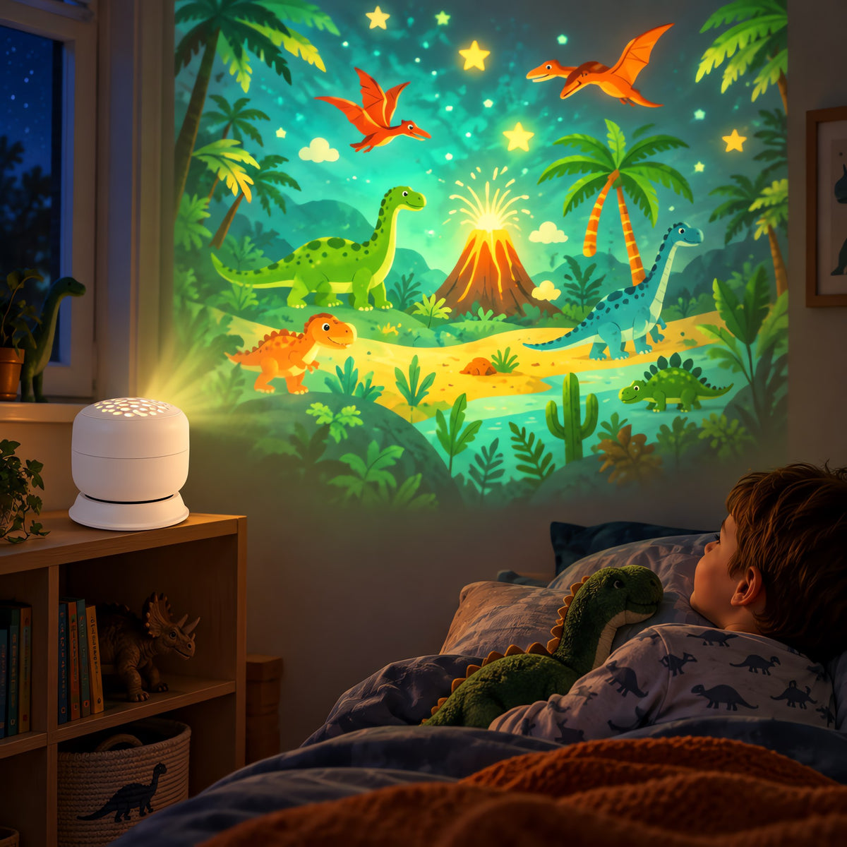 Jurassic Land dinosaur scene projected on the wall