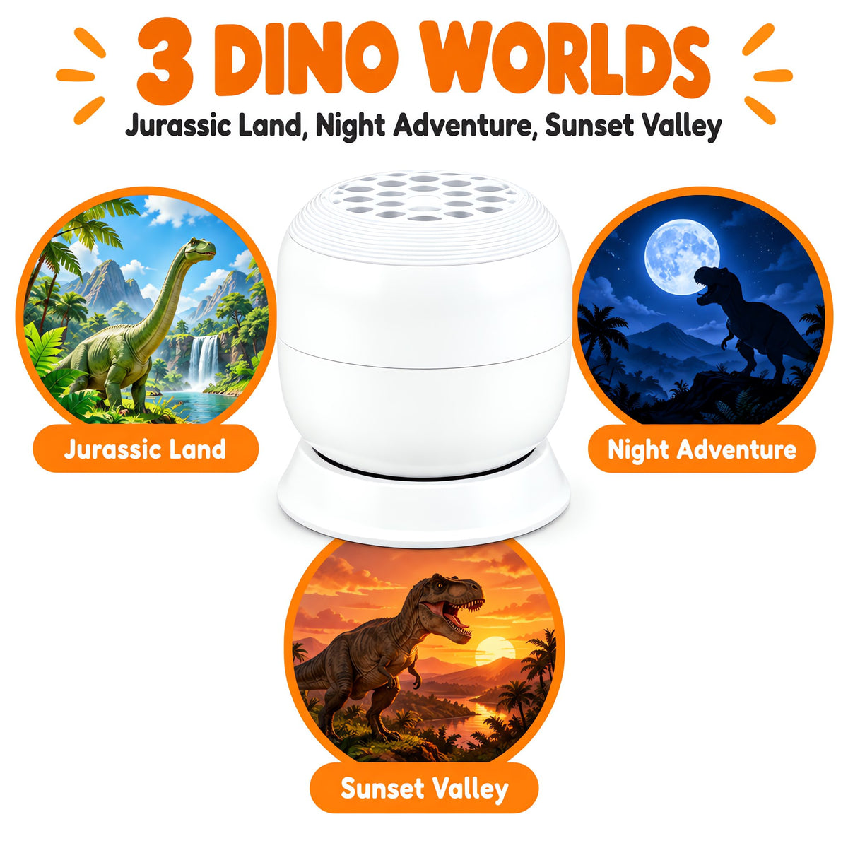 3 dinosaur film slides included: Jurassic Land, Night Adventure, Sunset Valley